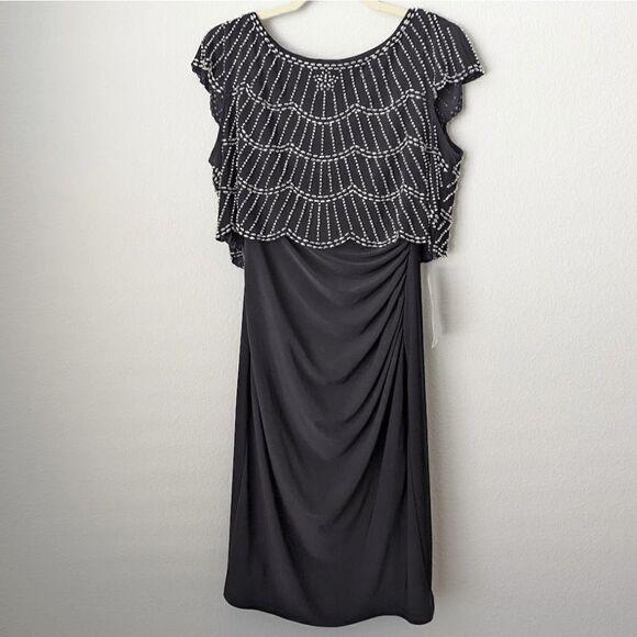 NWT Dress XSCAPE LBD Sheath Sleeveless Hand Beaded Black Silver 6 Holiday NYE - Picture 2 of 11